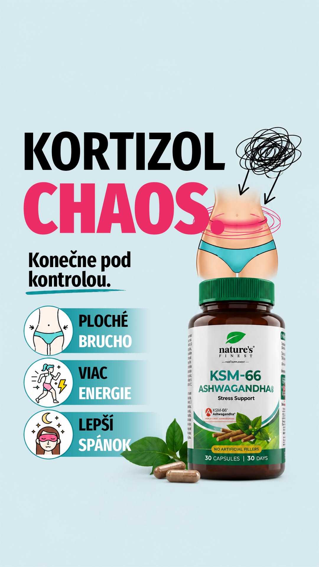 Nature’s Finest Europe Facebook ad: Najprv upokoj telo. Potom spaľuj tuk.