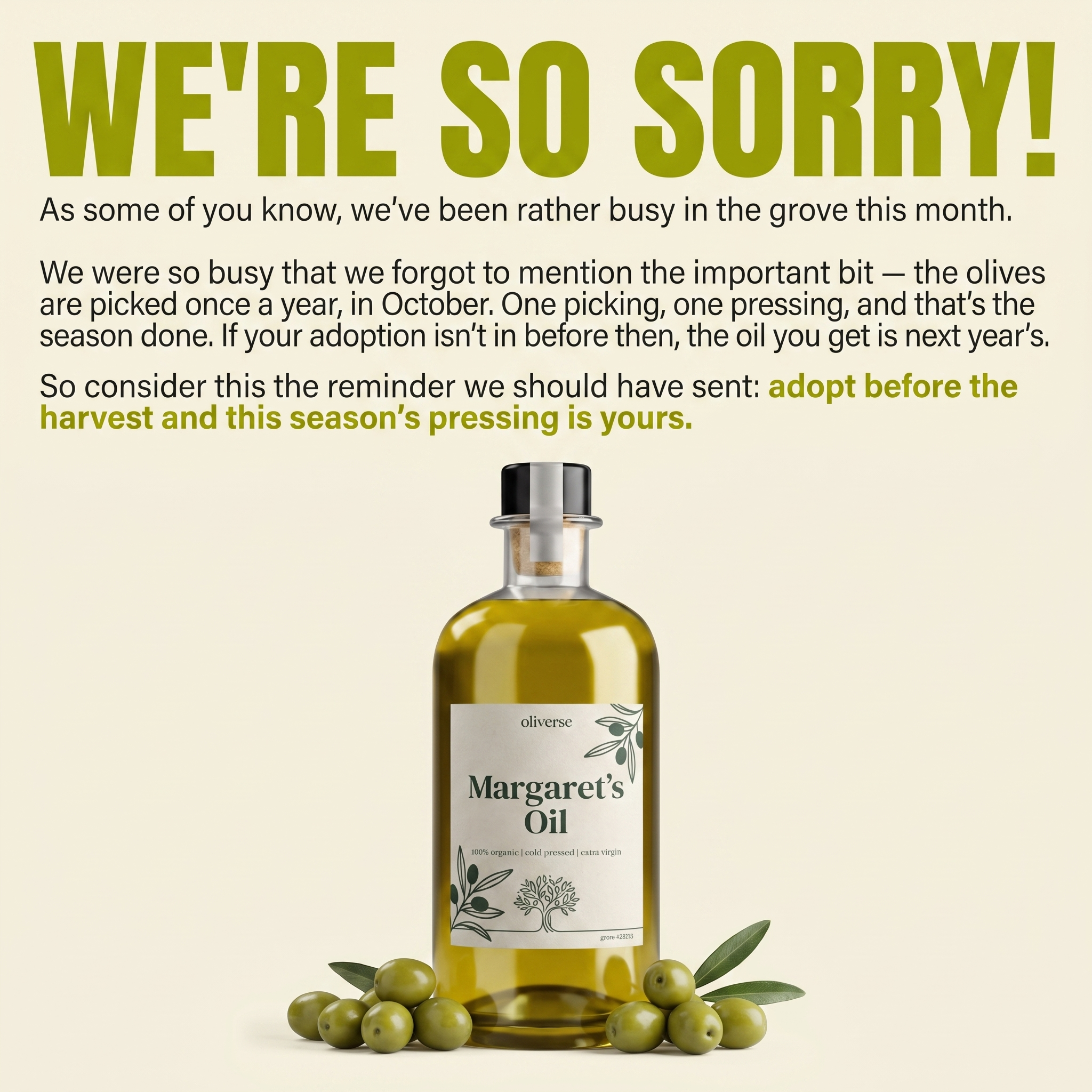 Oliverse Facebook ad: Adopt a Tree. Taste La Dolce Vita.