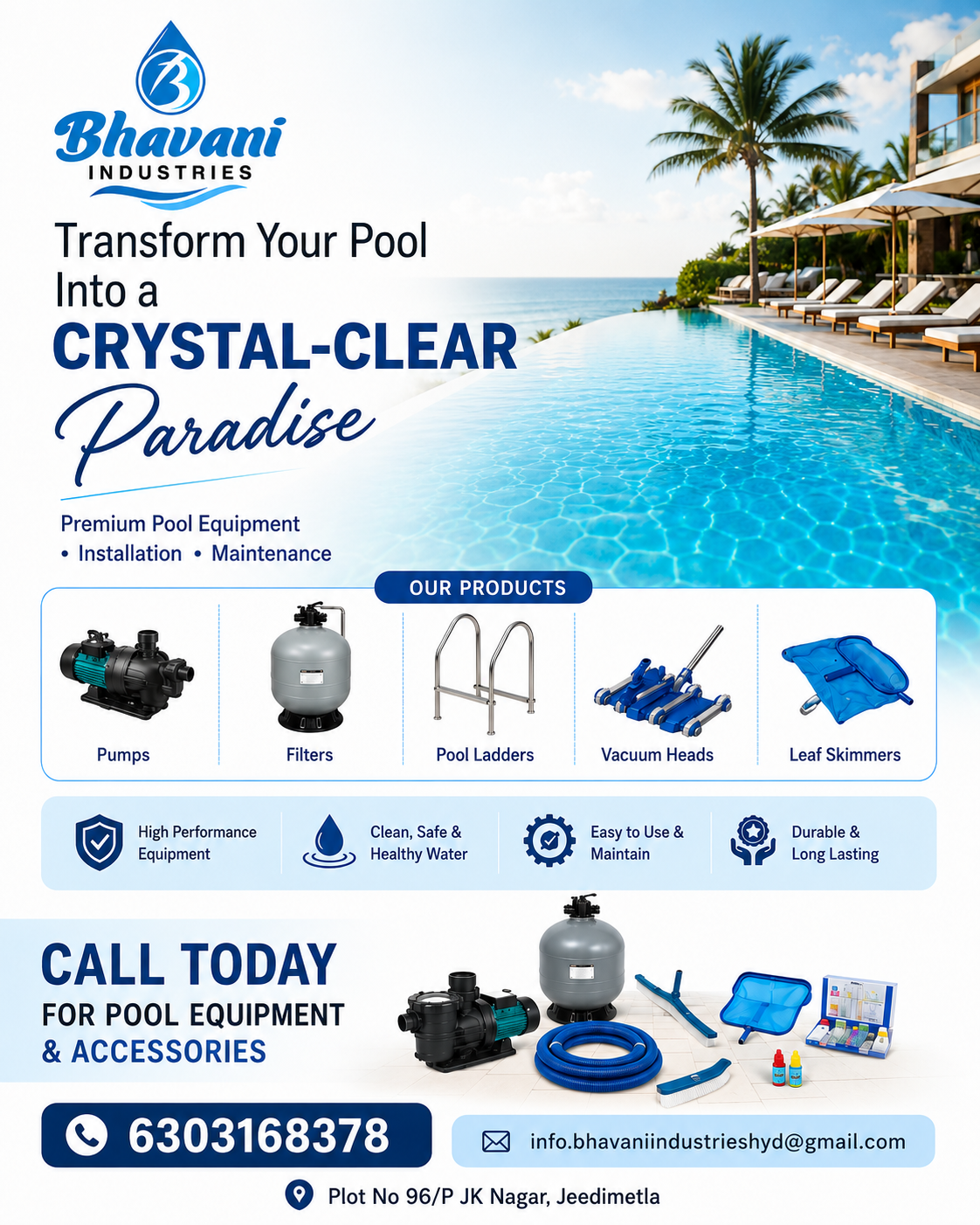 Bhavani Industries Facebook ad: Looking for high-quality swimming pool equipment?
