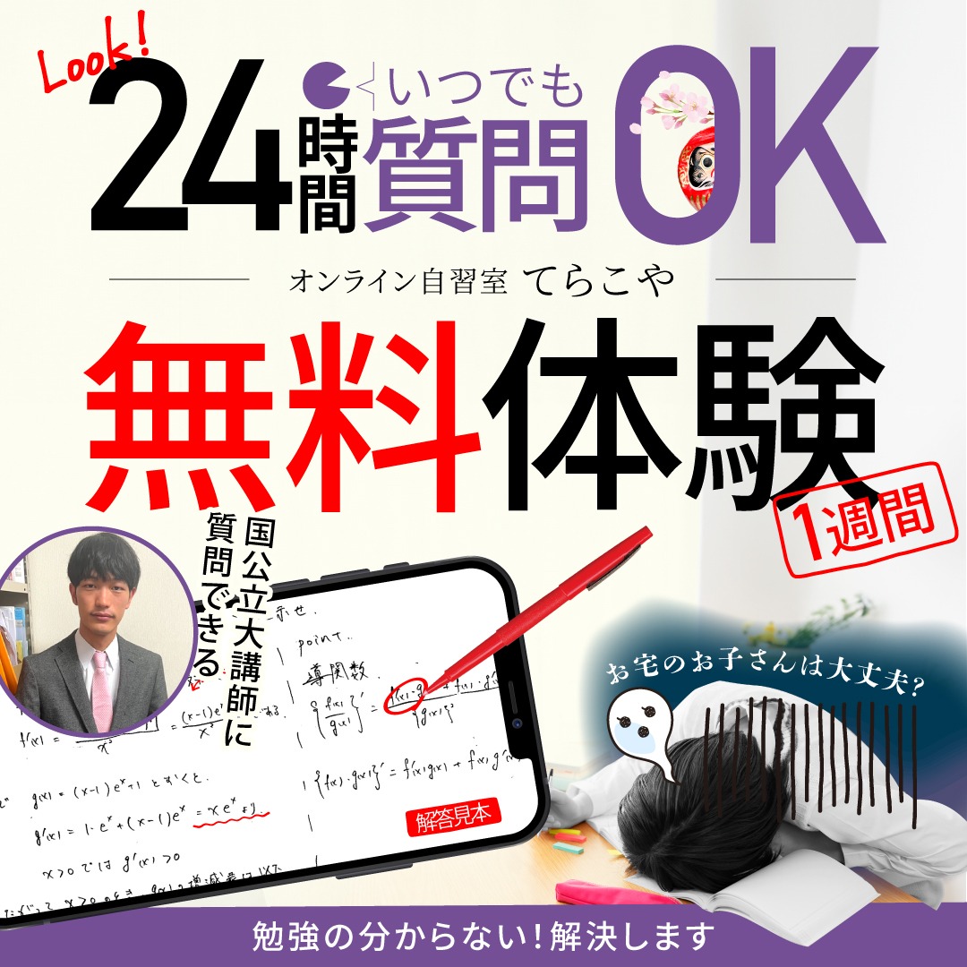 オンライン自習室てらこや Facebook ad: 勉強の「分からない」を速攻解消!