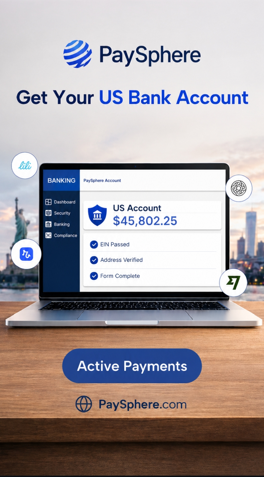 PaySphere Facebook ad: Open Your US Bank Account in Minutes!