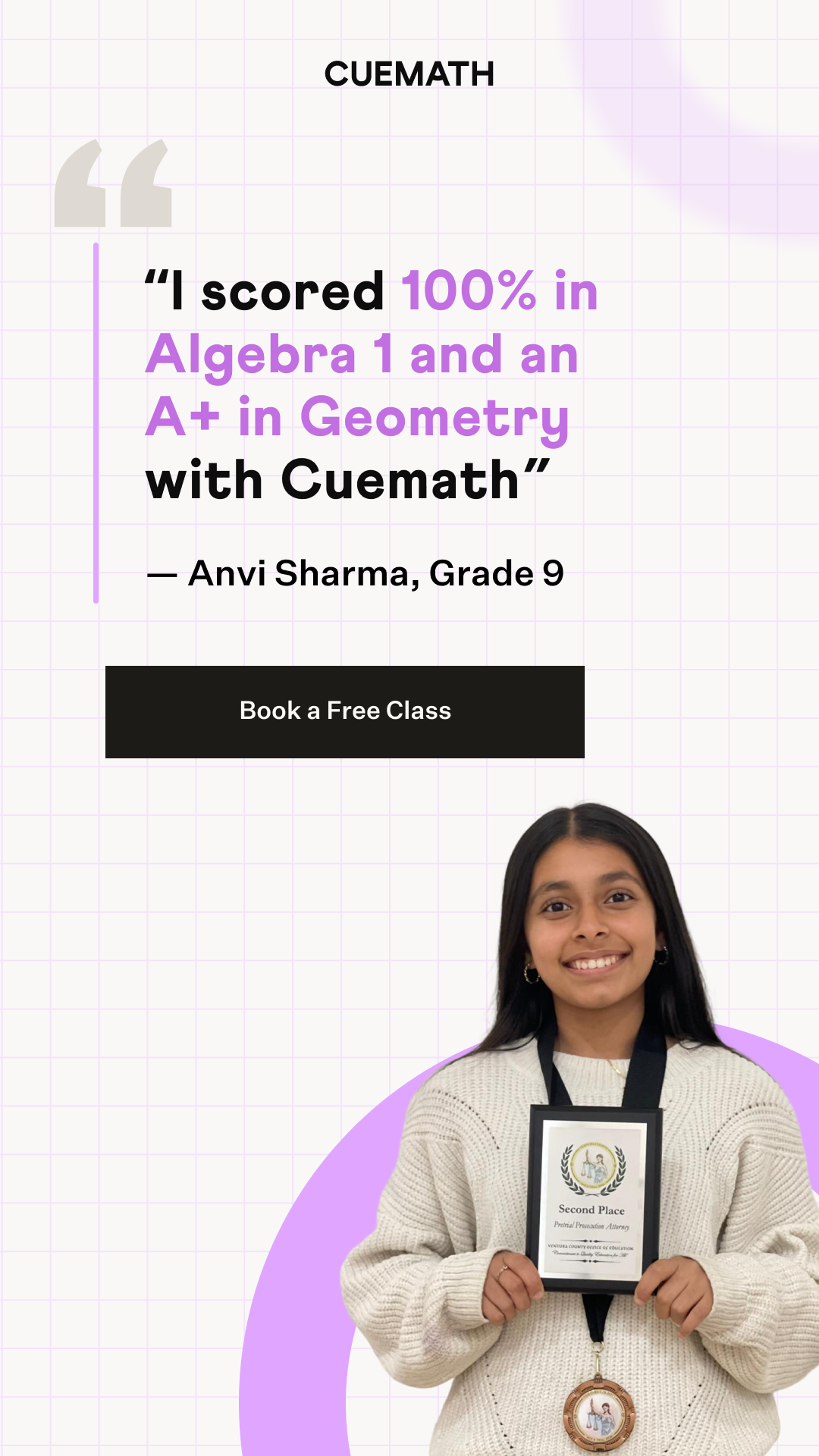 Cuemath Facebook ad: The Same Math Tutor. Every Single Class.