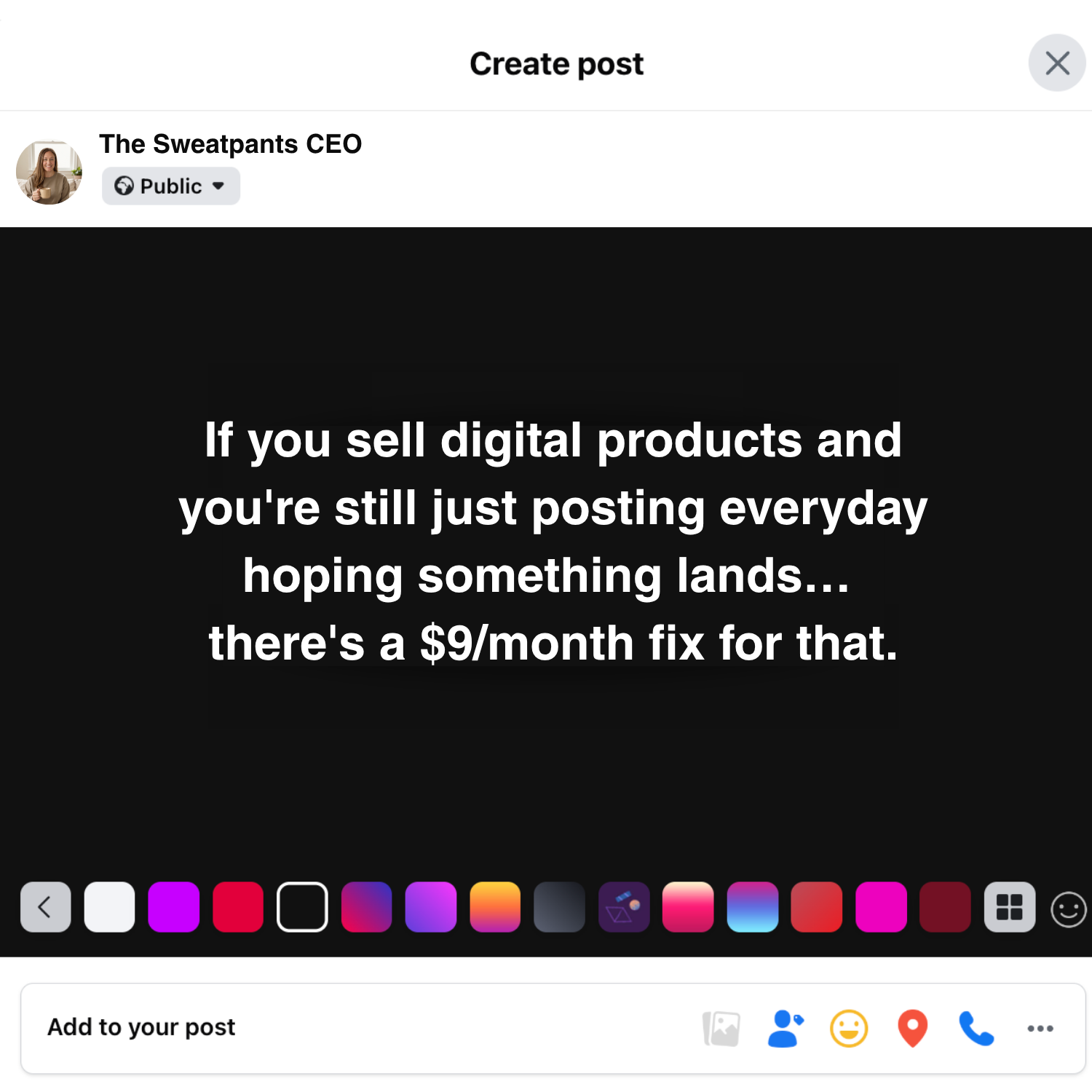 The Sweatpants CEO Facebook ad: Run Ads That Sell 24/7 - $9/Month