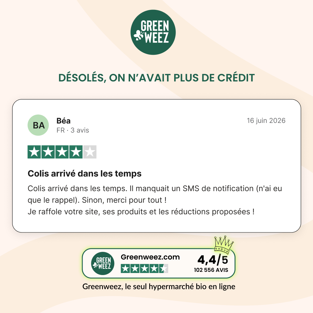 Greenweez.com Facebook ad: Noté Excellent par +100 000 clients
