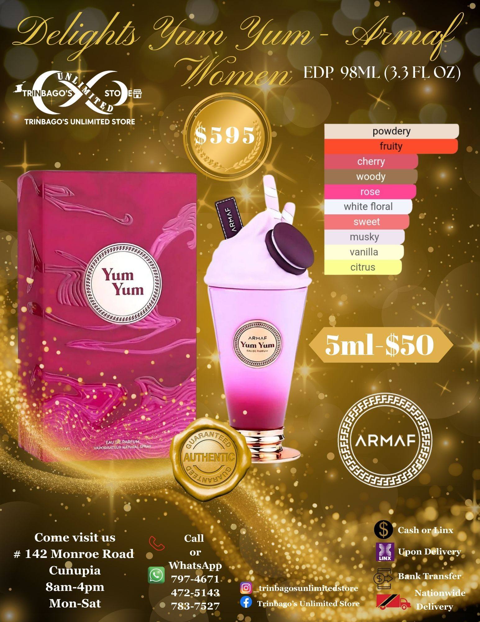 Trinbago's Unlimited Store Facebook ad: NEW ARRIVALS | TRENDING ARABIAN PERFUMES