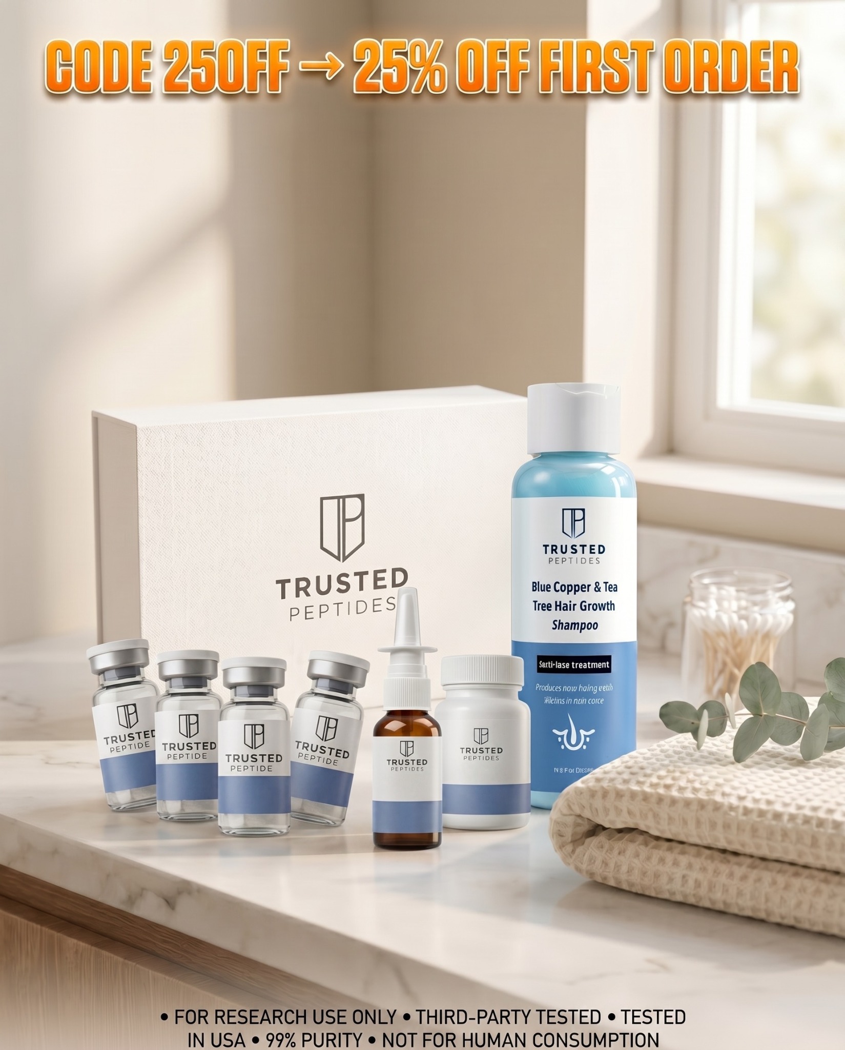 Trusted Peptides Facebook ad: New Buyers Get a FREE $25 Gift Card, Shop Now