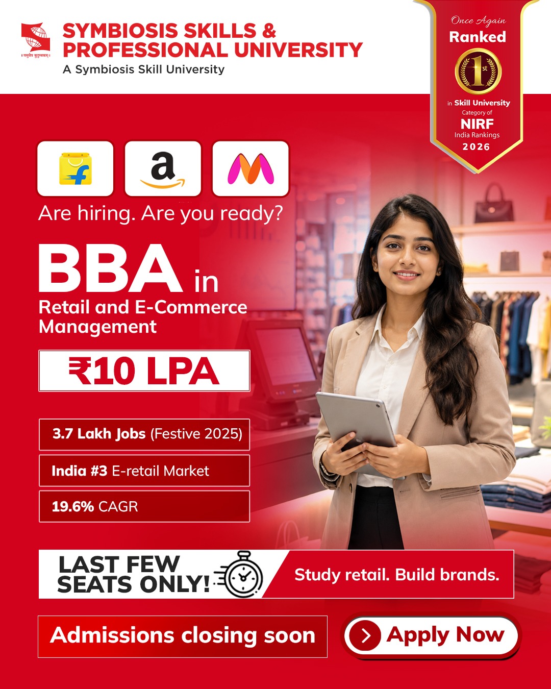 Symbiosis Skills and Professional University Facebook ad: Ranked #1 Skill University, Apply Now
