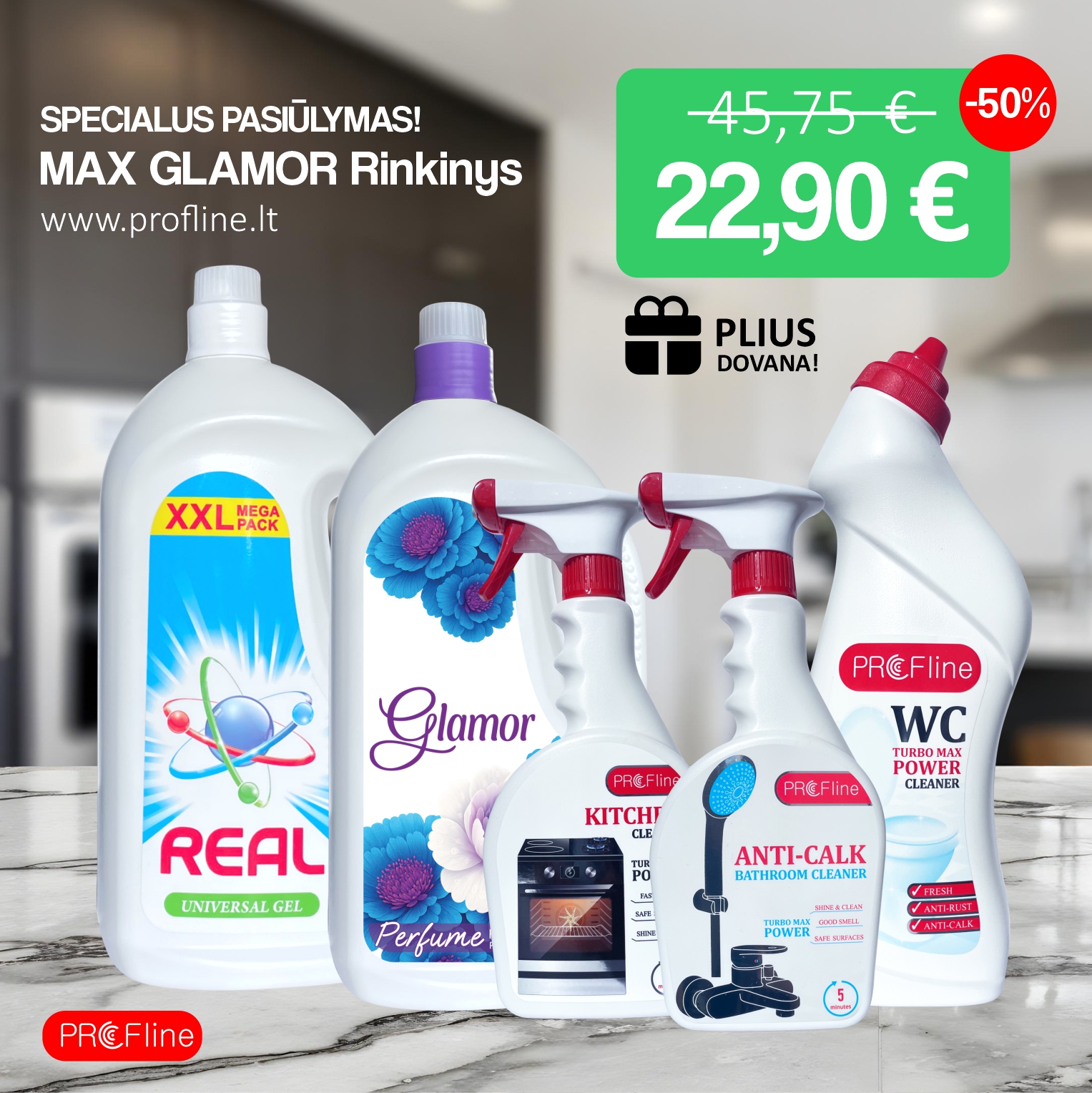 Profline Facebook ad: 5 Top produktai už 22,90 € (-50% Nuolaida)