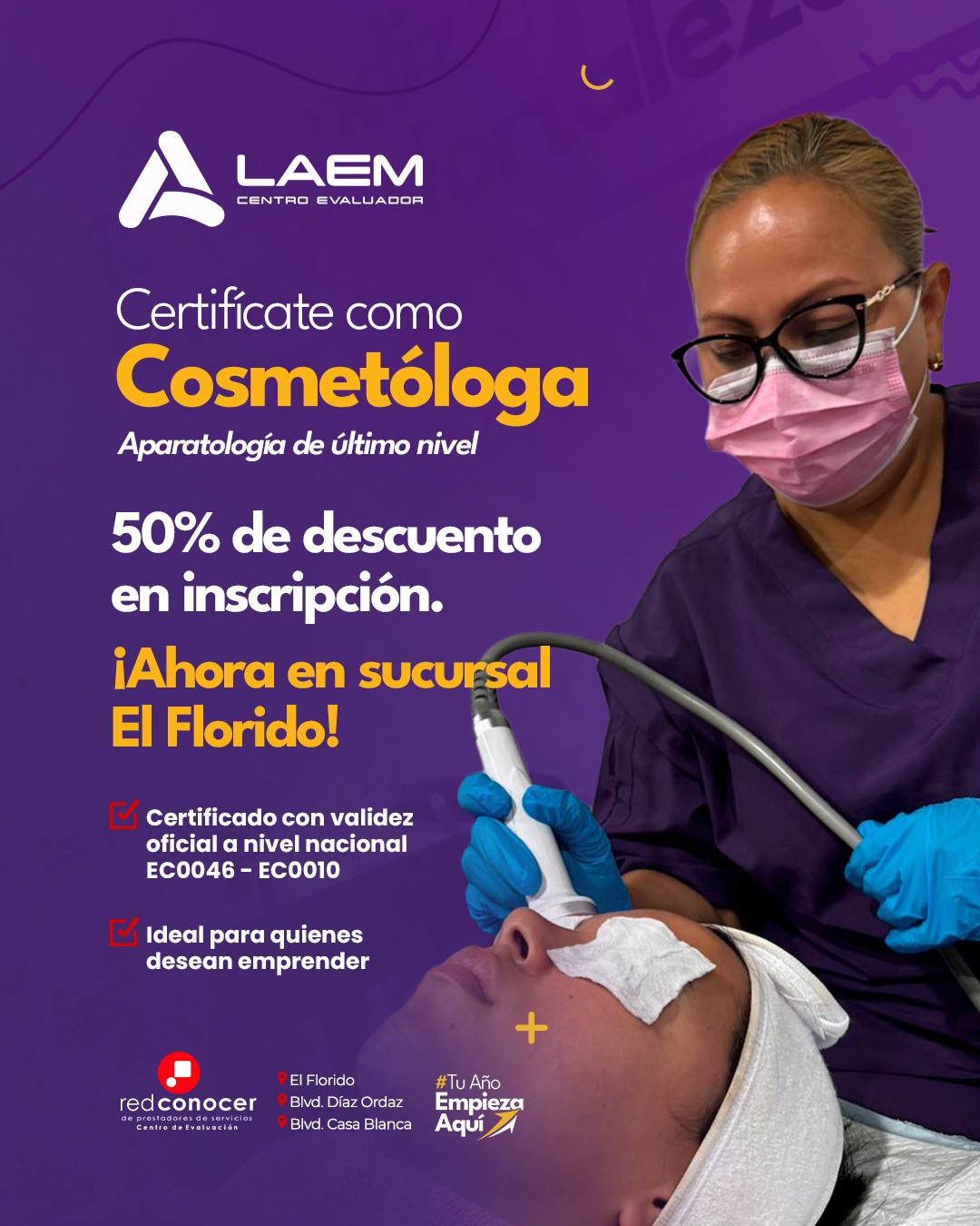LAEM Centro Evaluador Facebook ad: El Florido ya tiene cosmetología profesional.
