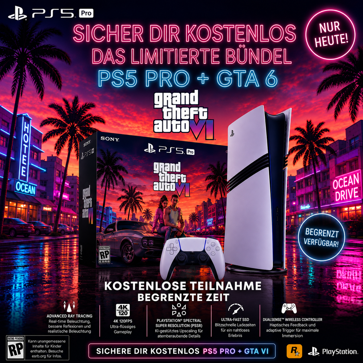 Spieleheld Facebook ad: GEWINNE PS5 PRO + GTA 6