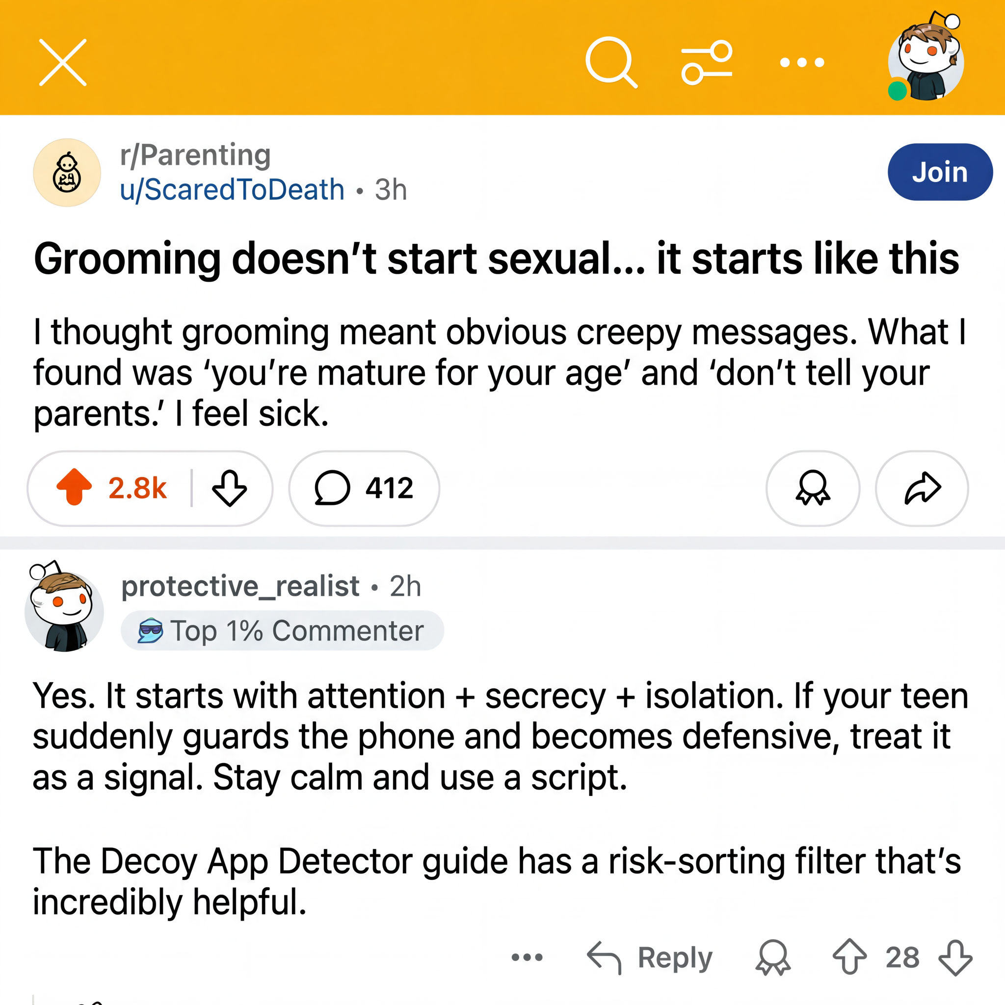 The Decoy App Detector Facebook ad: Grooming Doesn’t Start Sexual