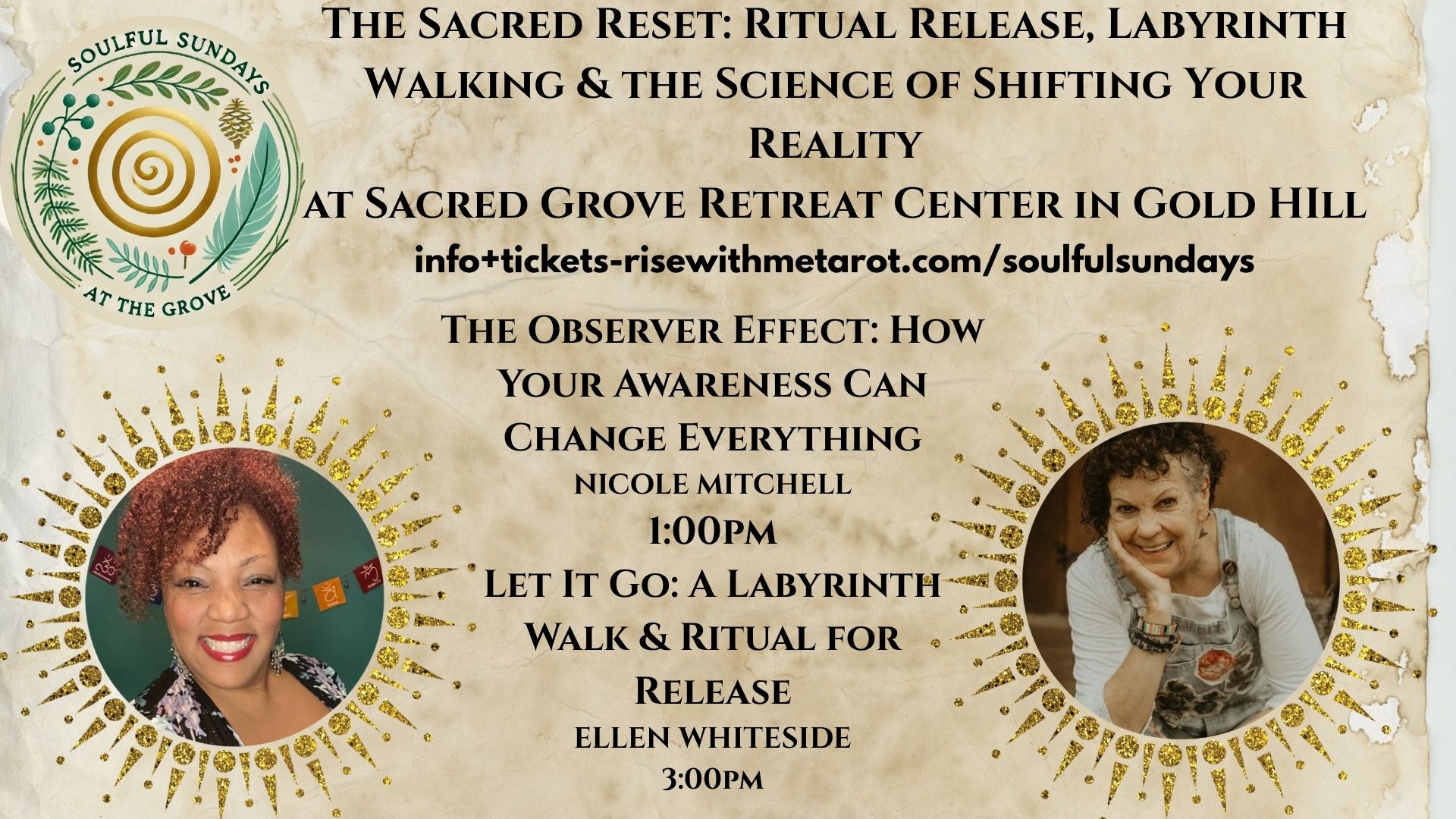 Rise With Me Facebook ad: Soulful Sundays at the Grove-The Sacred Reset: Ritual…