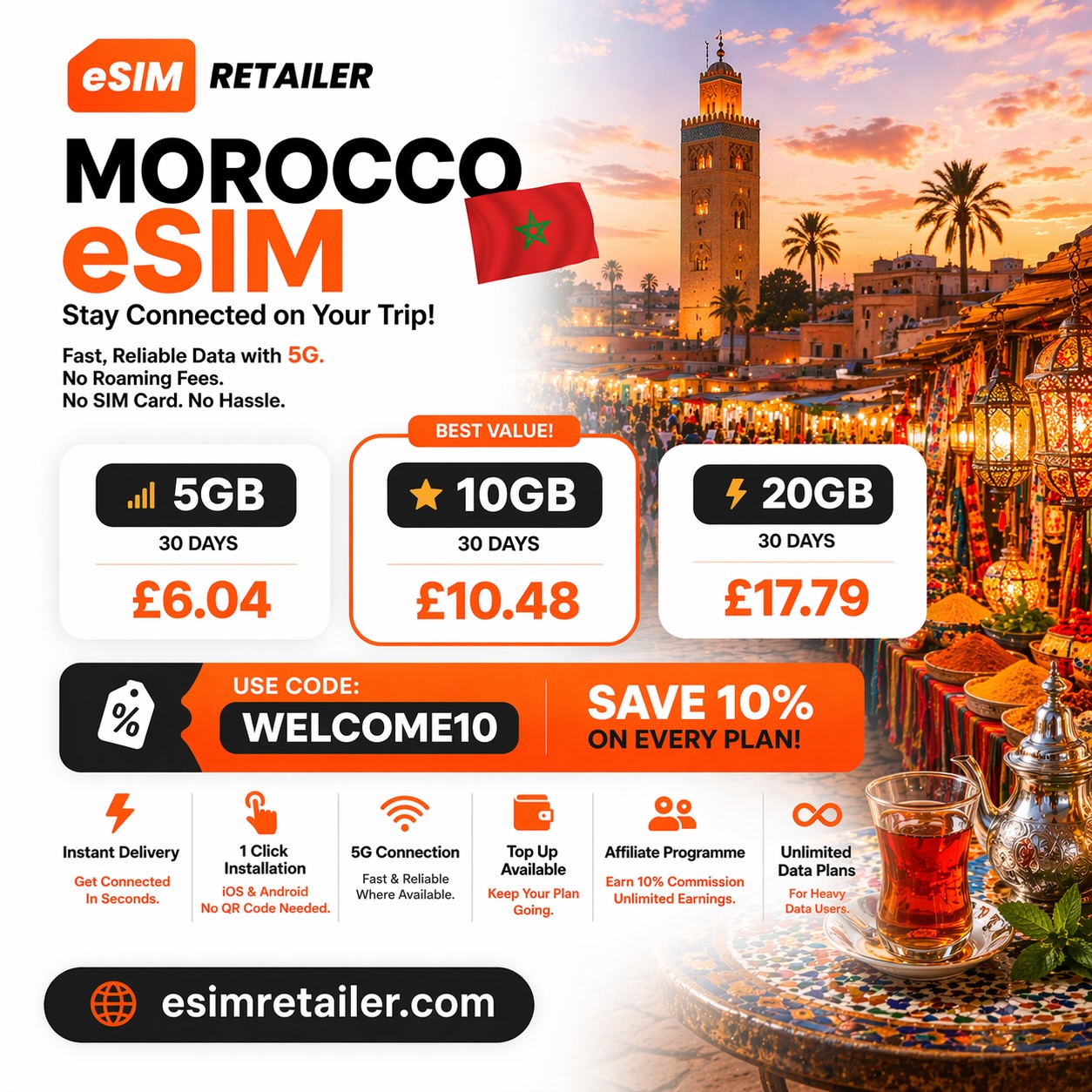 eSIM Retailer Facebook ad: Heading to Morocco?