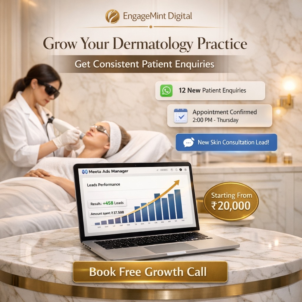 EngageMint Digital Facebook ad: Many dermatology clinics struggle with empty appointment…
