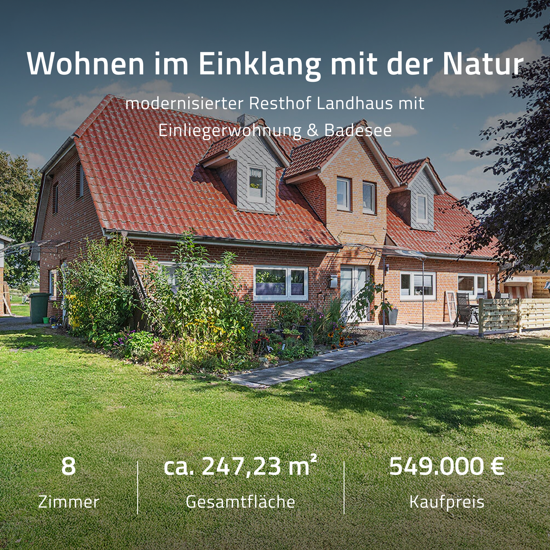 Examina Immobilien Facebook ad: Eigenes Anwesen mit Stall und See
