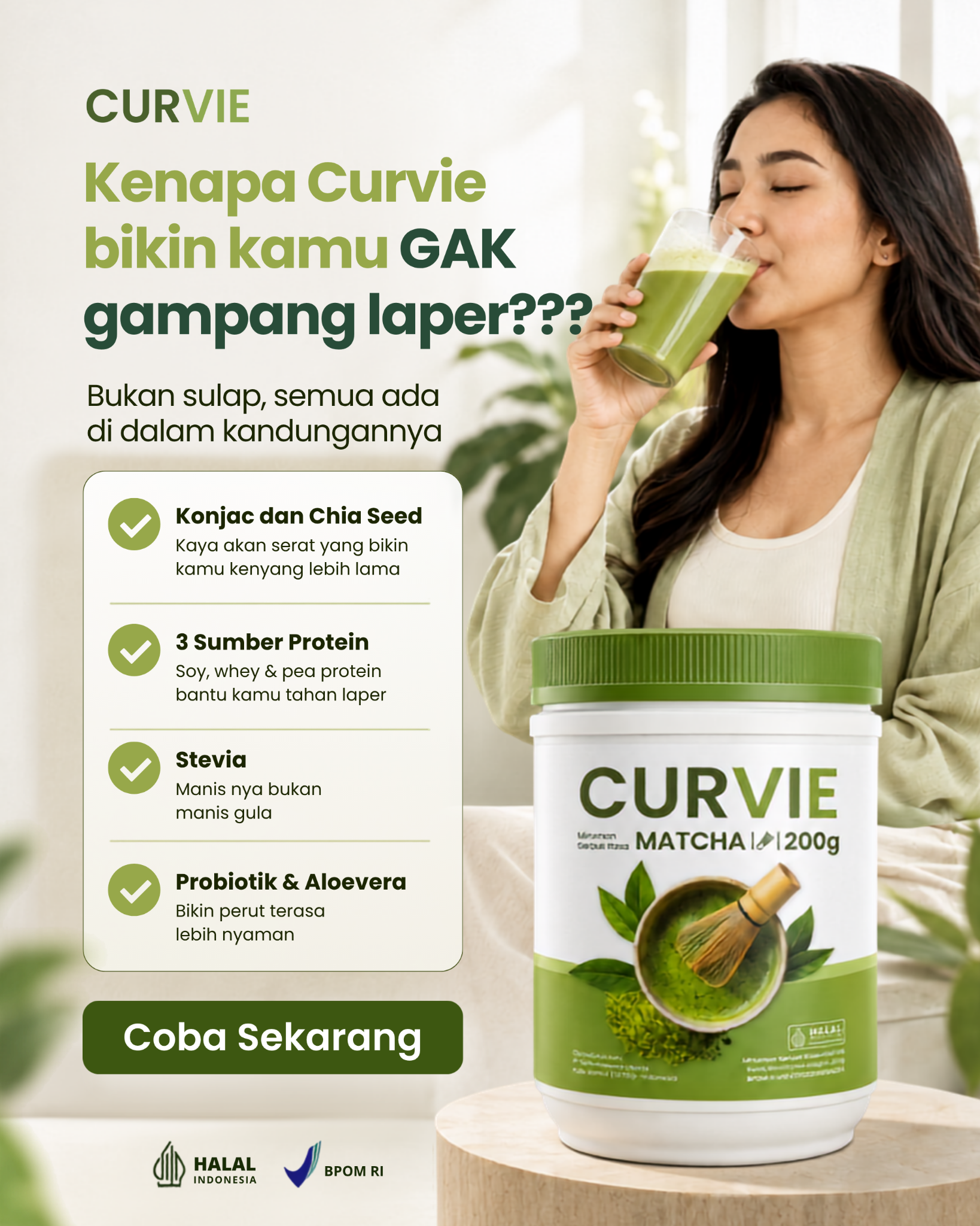 Curvie Matcha Facebook ad: Bantu Tahan Lapar Lebih Lama