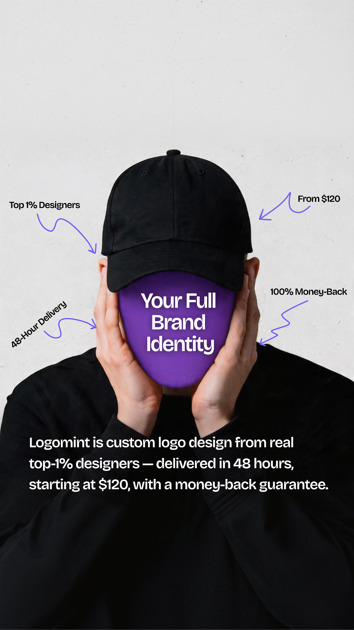 Logomint Facebook ad: Fair Price. Real Designer.