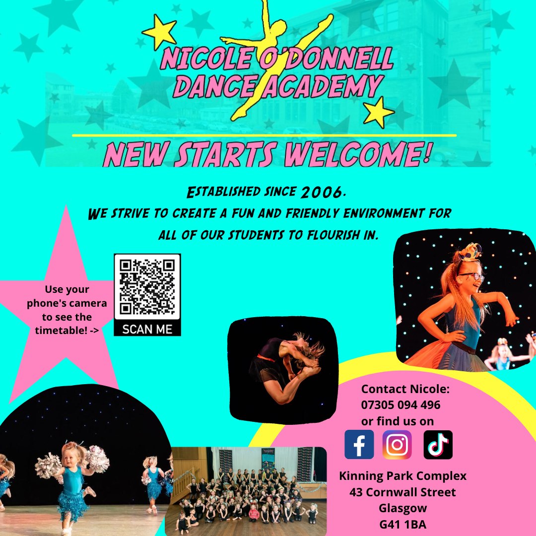 Nicole O'Donnell Dance Academy Facebook ad: We are based in the Kinning Park area…