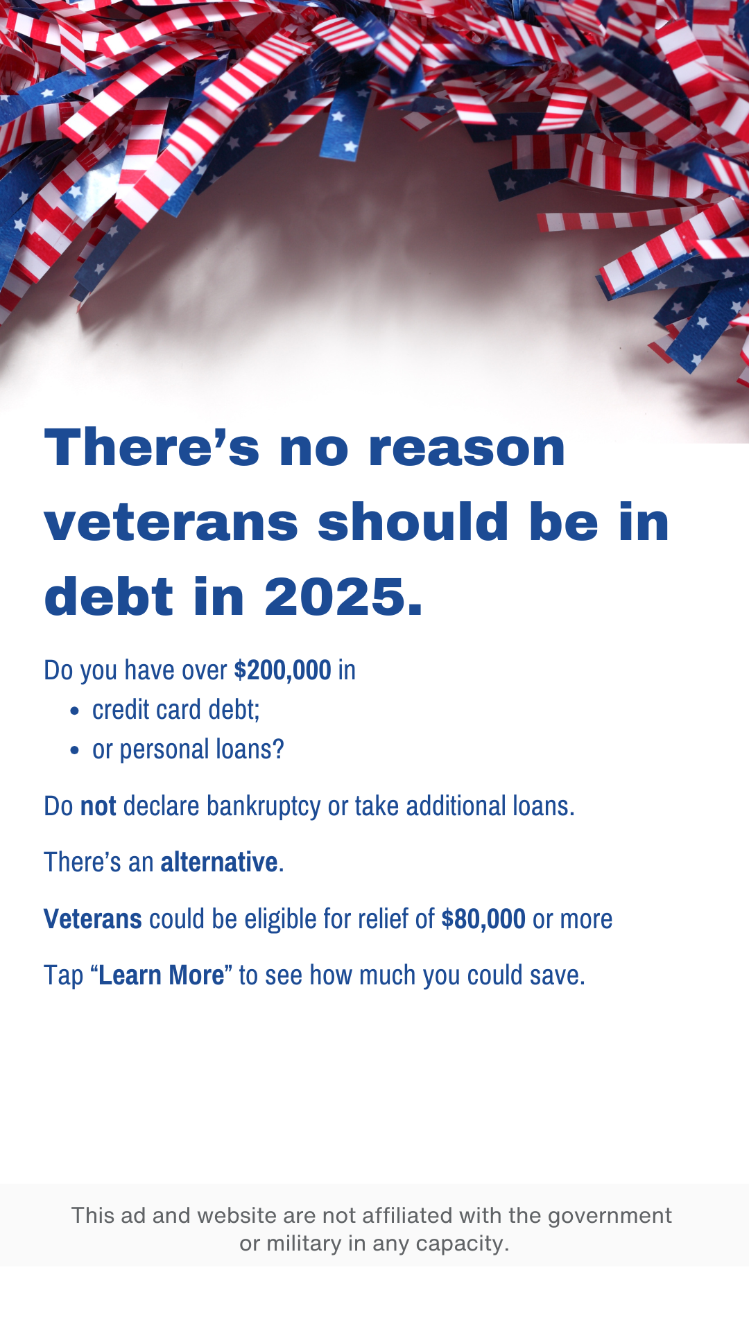 Veteran Debt Assistance Facebook ad