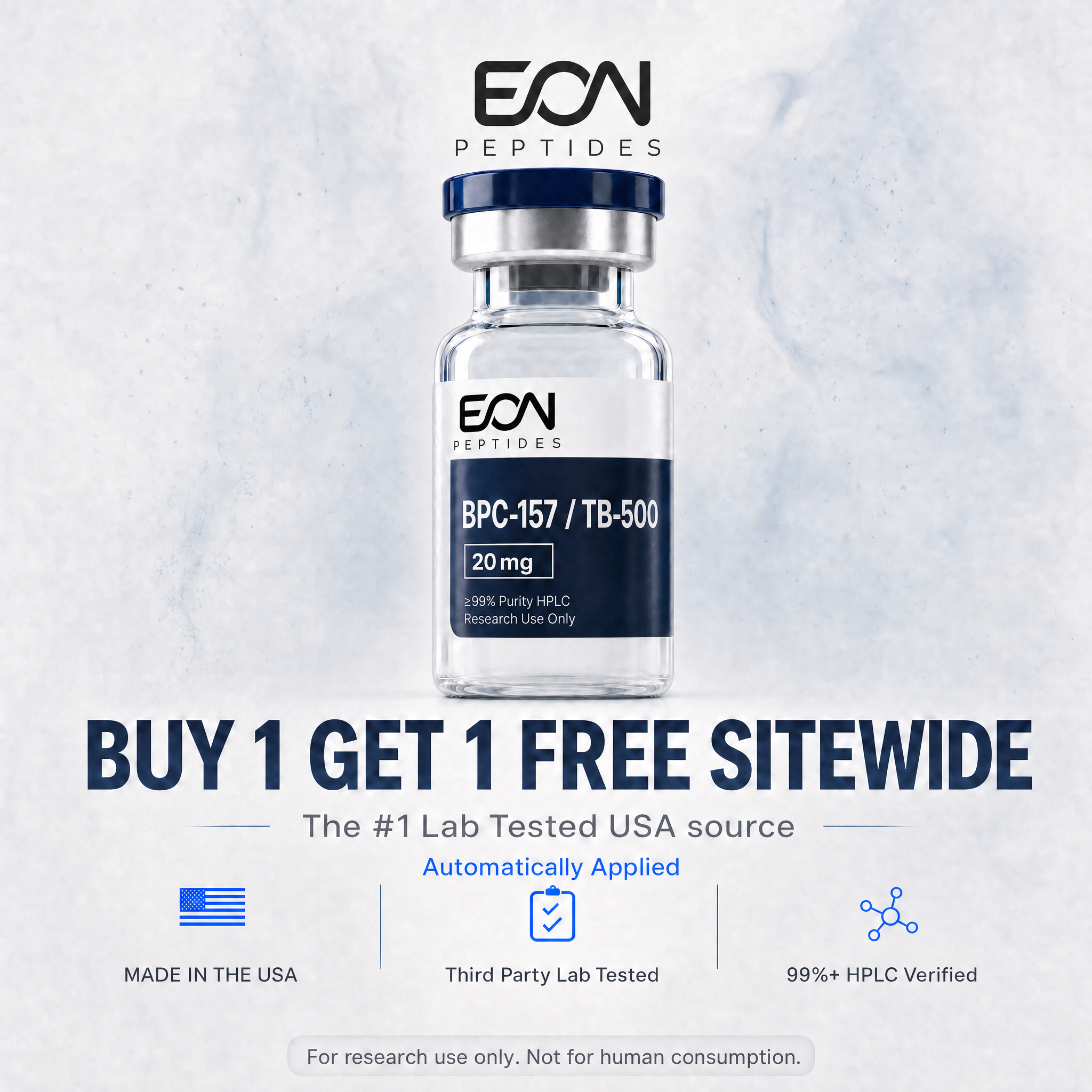 Eon Research Facebook ad: Premium Purity. Buy 1 Get 1 Free. Made in USA.