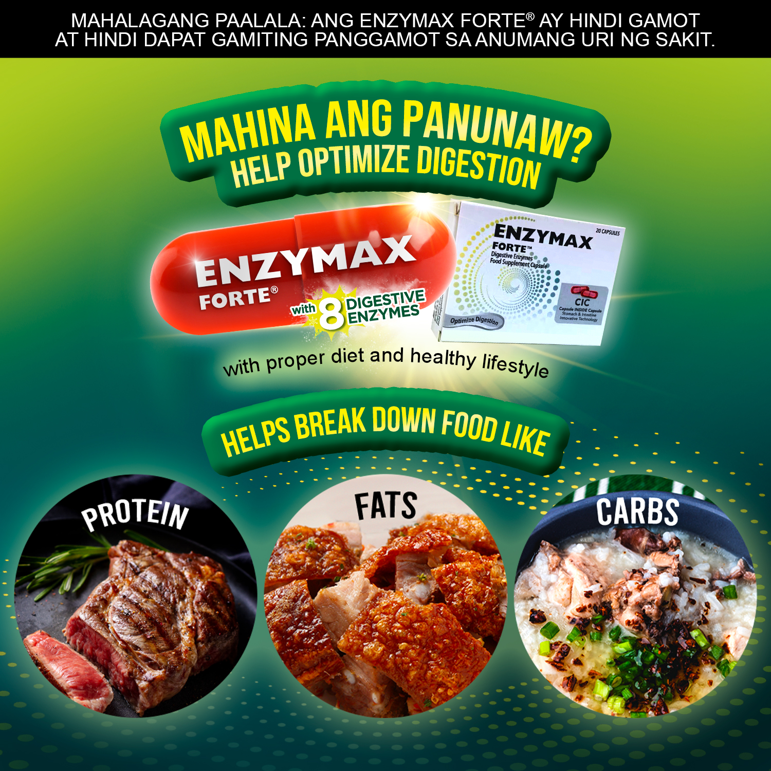 Pharex Health Corp. Facebook ad: 8 Digestive Enzymes nasa Enzymax Forte