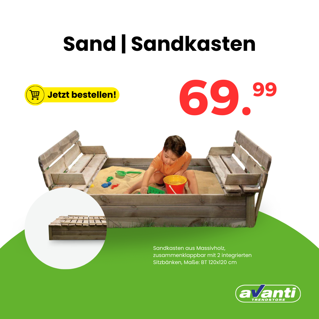 Avanti Trendstore Facebook ad: Natürlich, sicher, langlebig, Sandspaß für die Kleinen