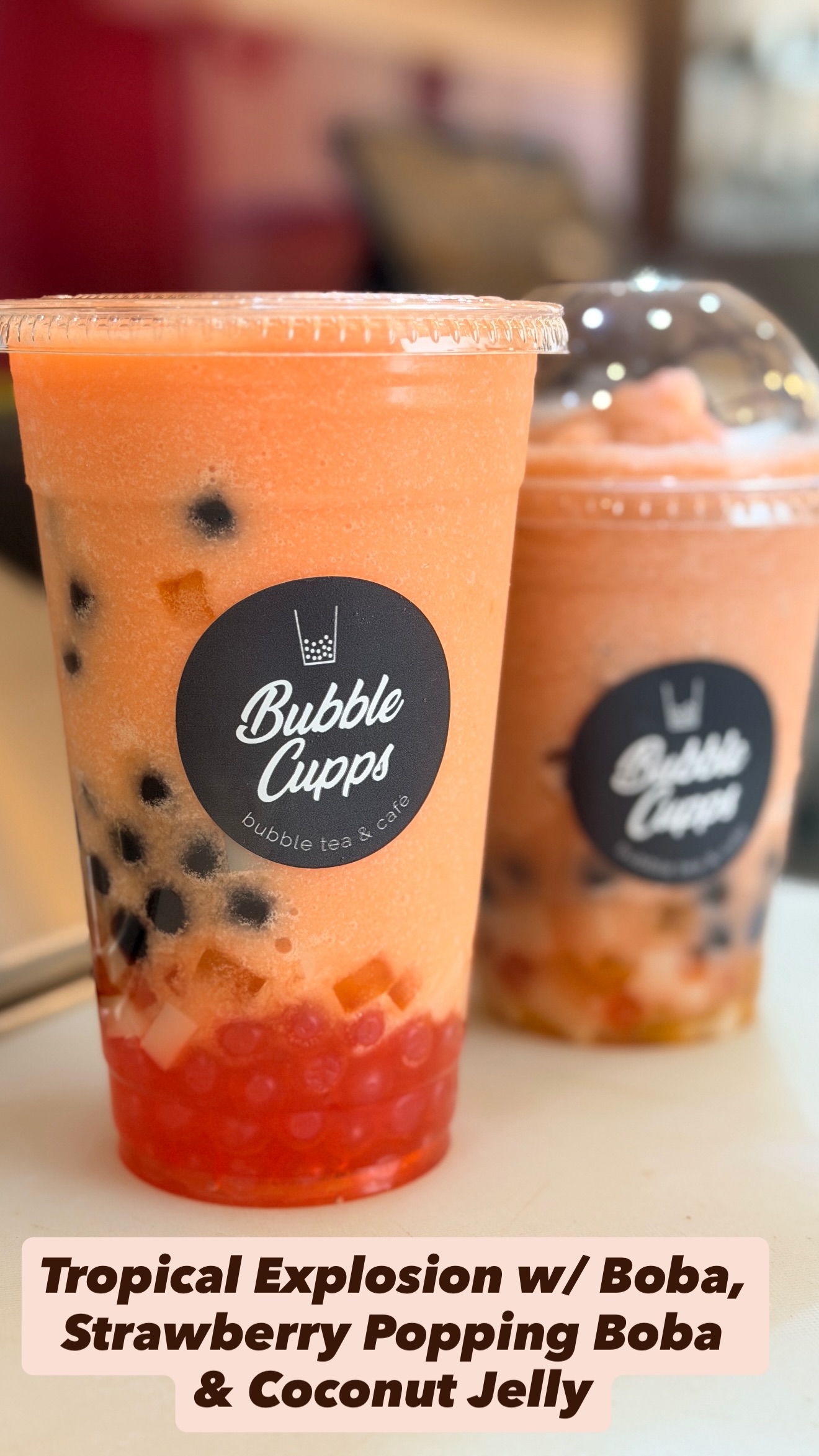 Bubble Cupps Facebook ad: Tropical Explosion w/ Boba, Strawberry Popping Boba &…