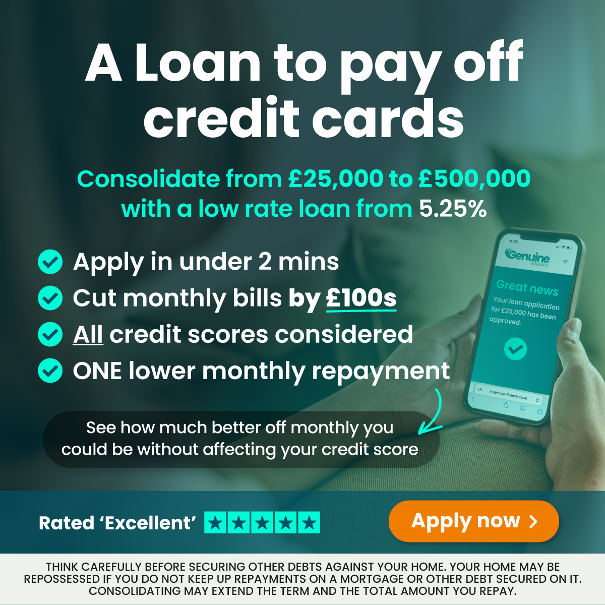 Genuine Finance Facebook ad: Pay off expensive credit with a low rate loan