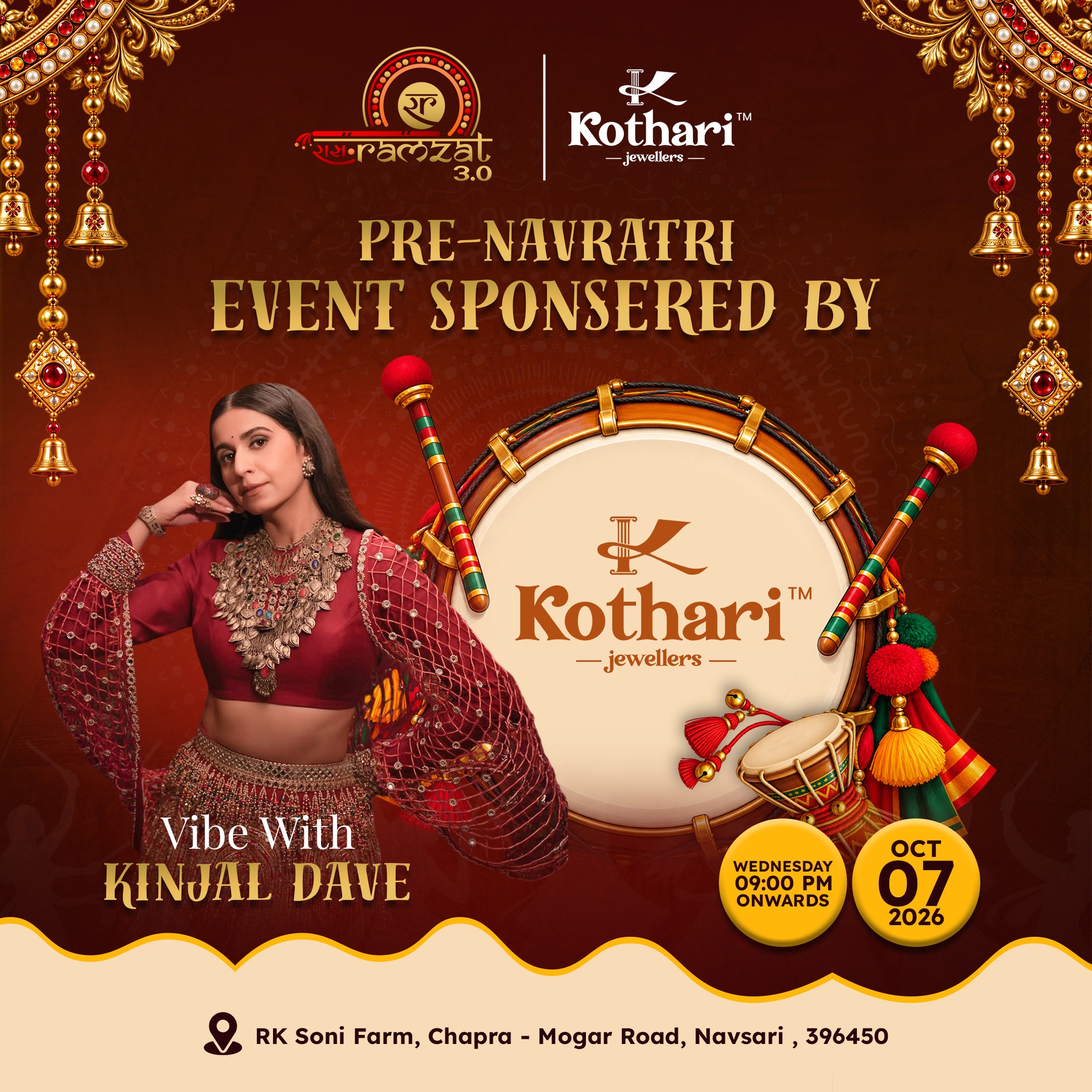 Kothari Jewellers Facebook ad: GET READY TO CELEBRATE PRE-NAVRATRI WITH KINJAL DAVE!