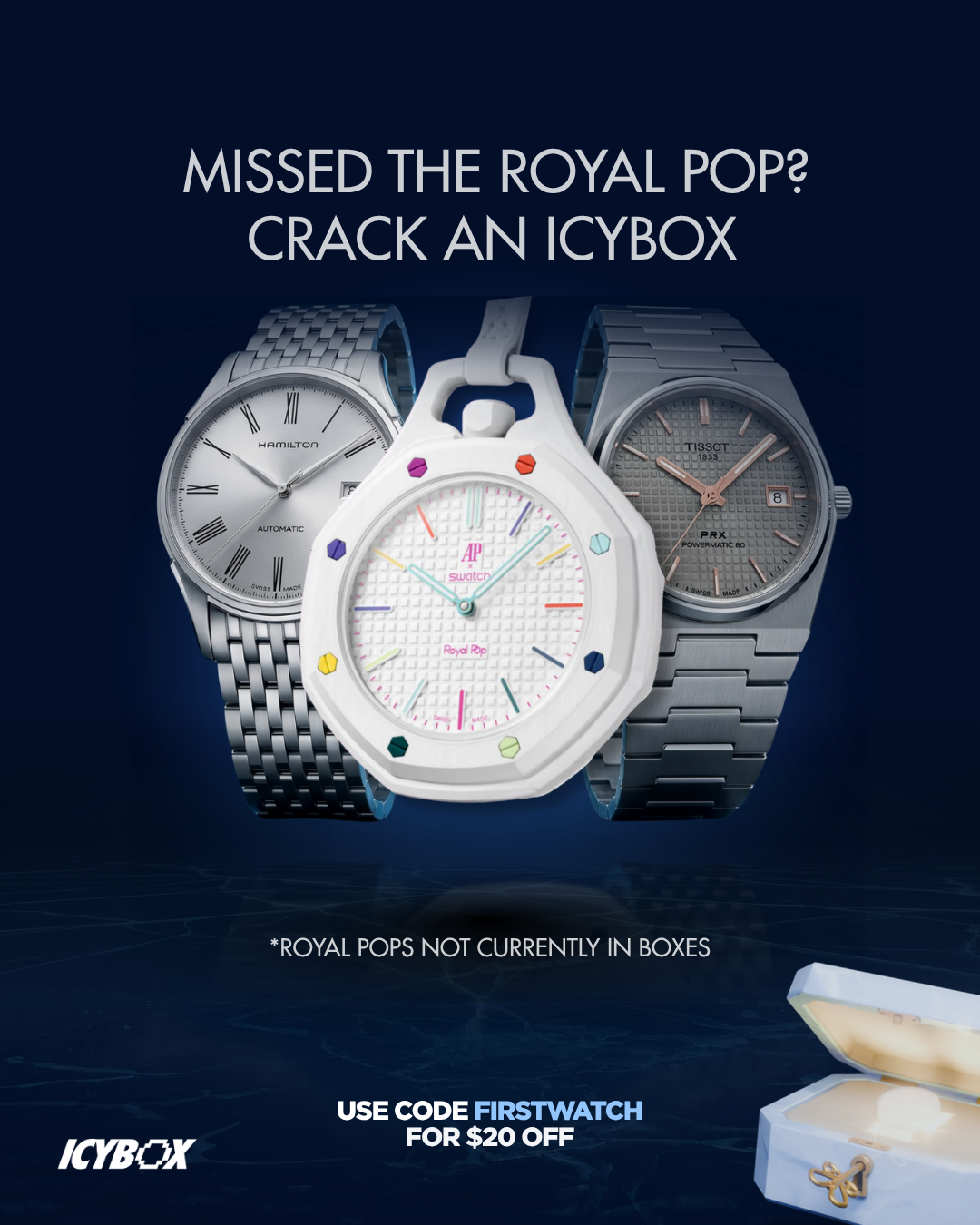 IcyBox Facebook ad: Crack a box, pull a luxury watch.