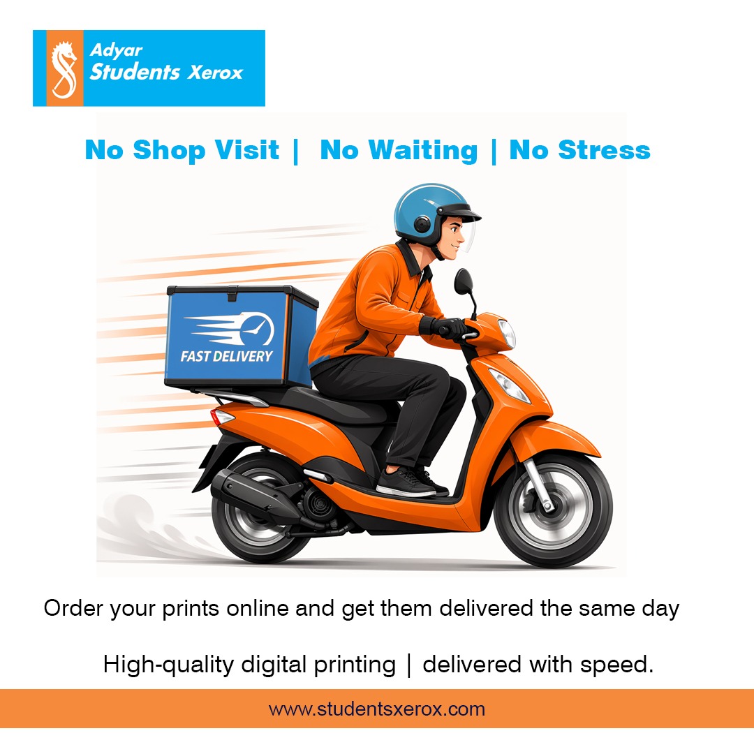 Adyar Students Xerox Online Printing Service Facebook ad: Print Without Leaving Home