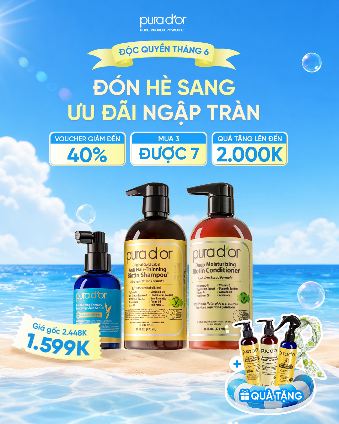 PURA D'OR Vietnam Facebook ad: ĐÓN HÈ SANG - ƯU ĐÃI NGẬP TRÀN