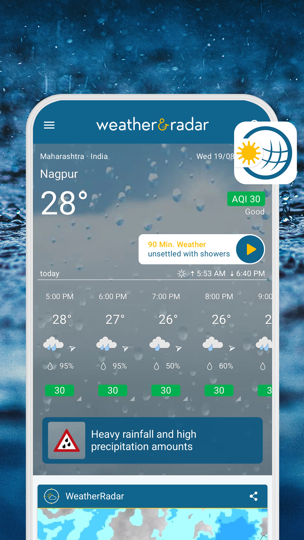 Weather & Radar India Facebook ad: Heavy Rain Alert