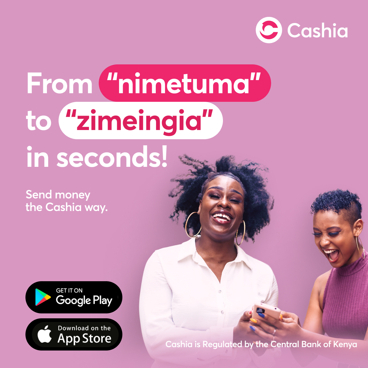 Cashia Facebook ad: The Zimeingia feeling, instantly.