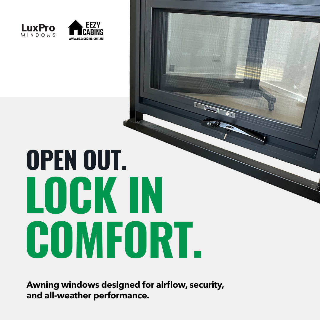 Eezy Cabins Facebook ad: LuxPro Awning Windows.