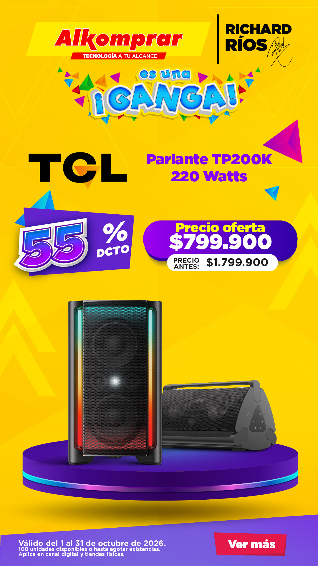 Alkomprar Facebook ad: Parlante TCL 55% OFF