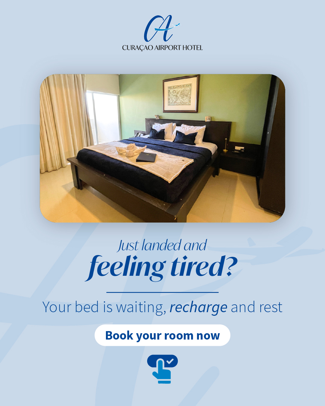 Curacao Airport Hotel Facebook ad: Whether you’re traveling for business, transit, or leisure…