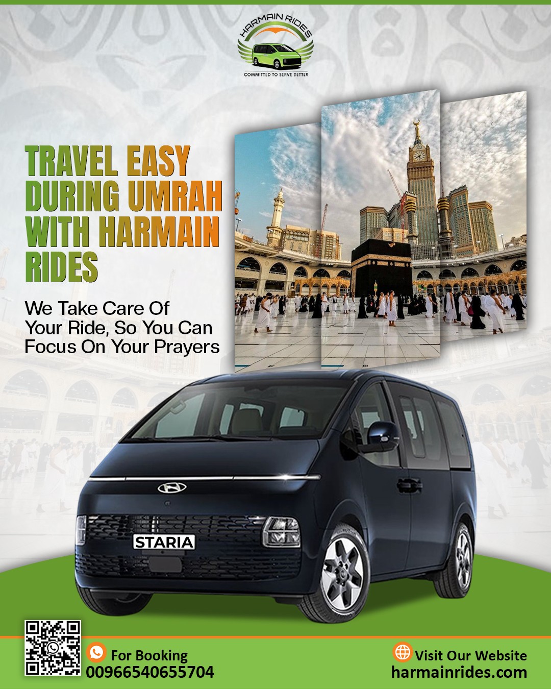 Harmain Rides Facebook ad: Travel easy during Umrah with Harmain Rides, we…