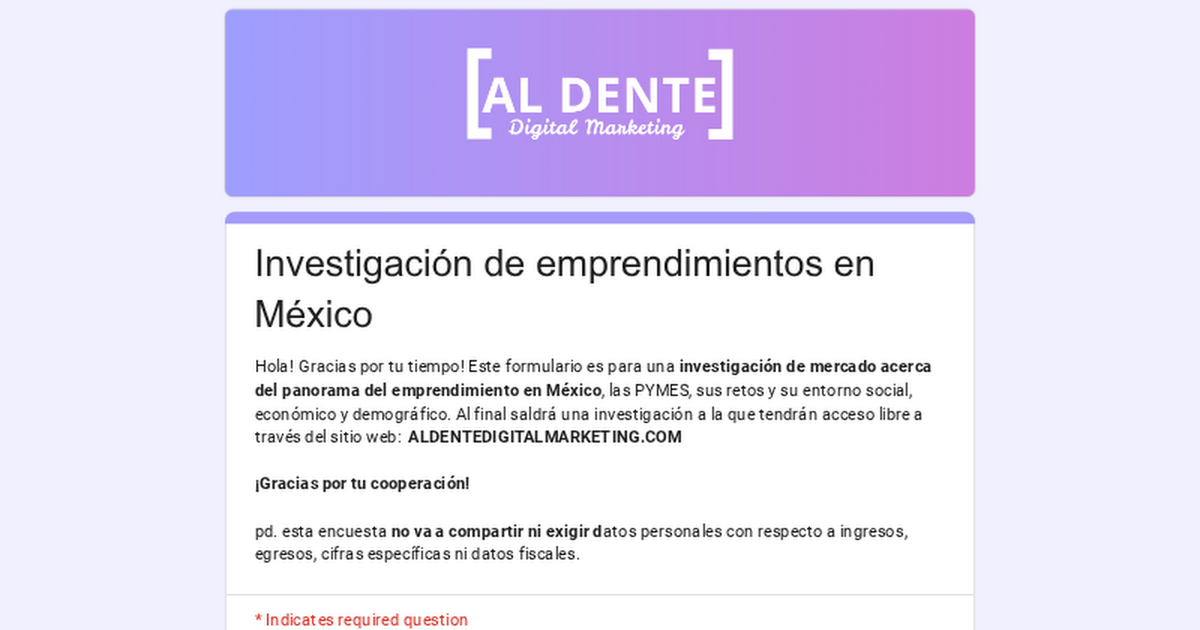 AlDente MKT Facebook ad: Investigación de emprendimientos en México