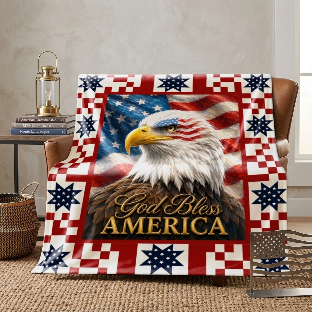 Flagwix.com Facebook ad: God Bless America Patriotic Eagle 4th of July Fleece Blanket