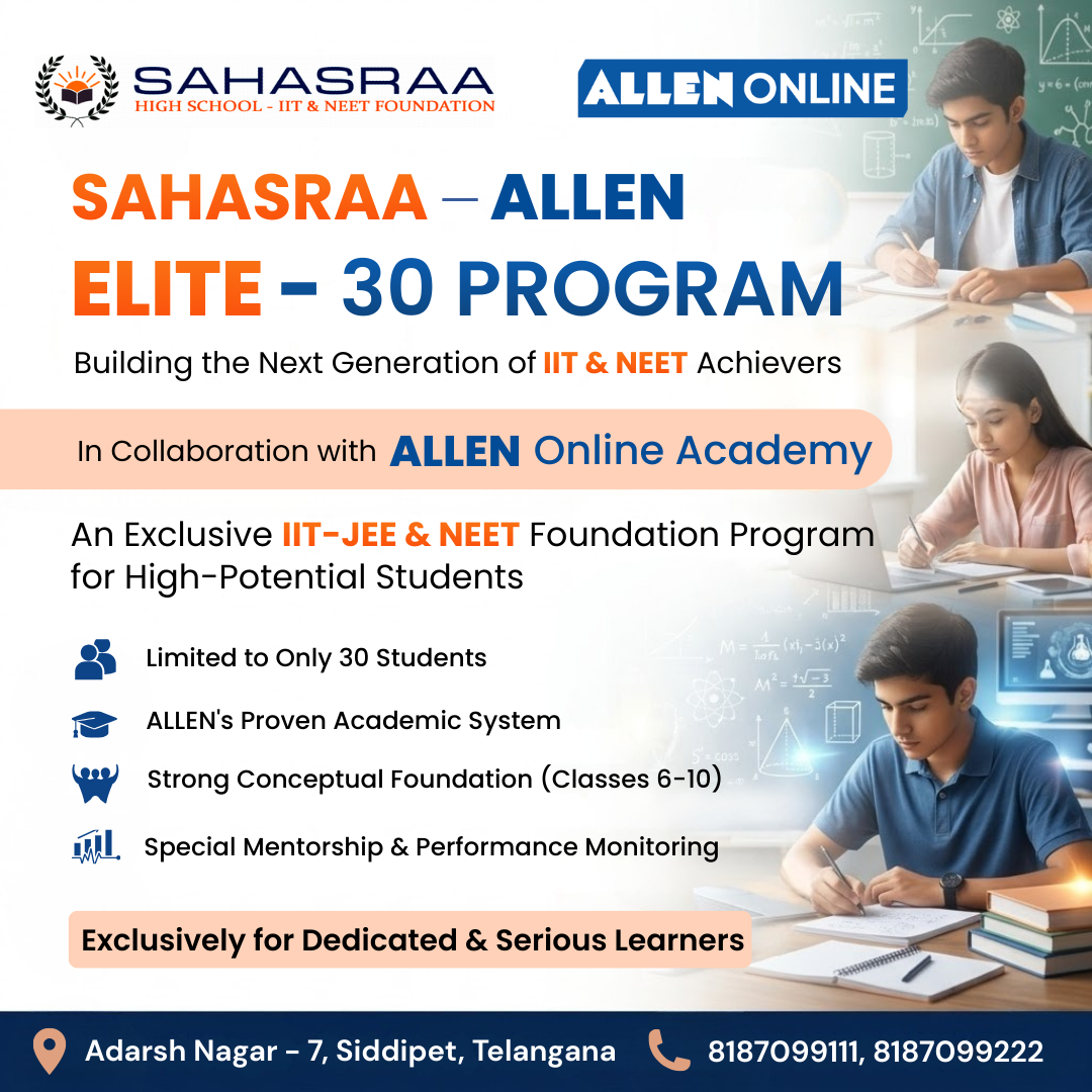 Sahasraa High School Siddipet Facebook ad: Best IIT & Neet Coaching in Siddipet
