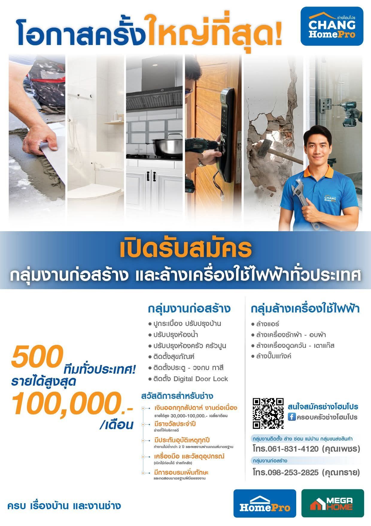 ครอบครัวช่างโฮมโปร Facebook ad: งานช่างมาแรง! รับเพิ่มด่วน 500 ทีมทั่วประเทศ