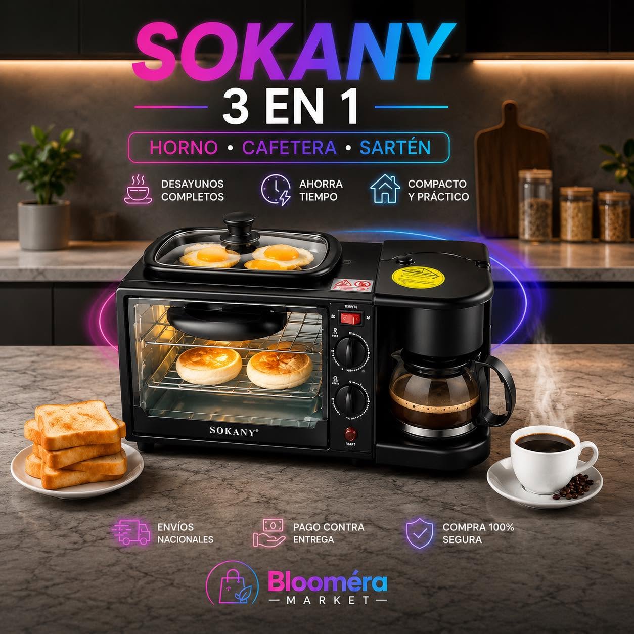 Blooméra Market Facebook ad: ¿Buscas una forma práctica de preparar tu desayuno…