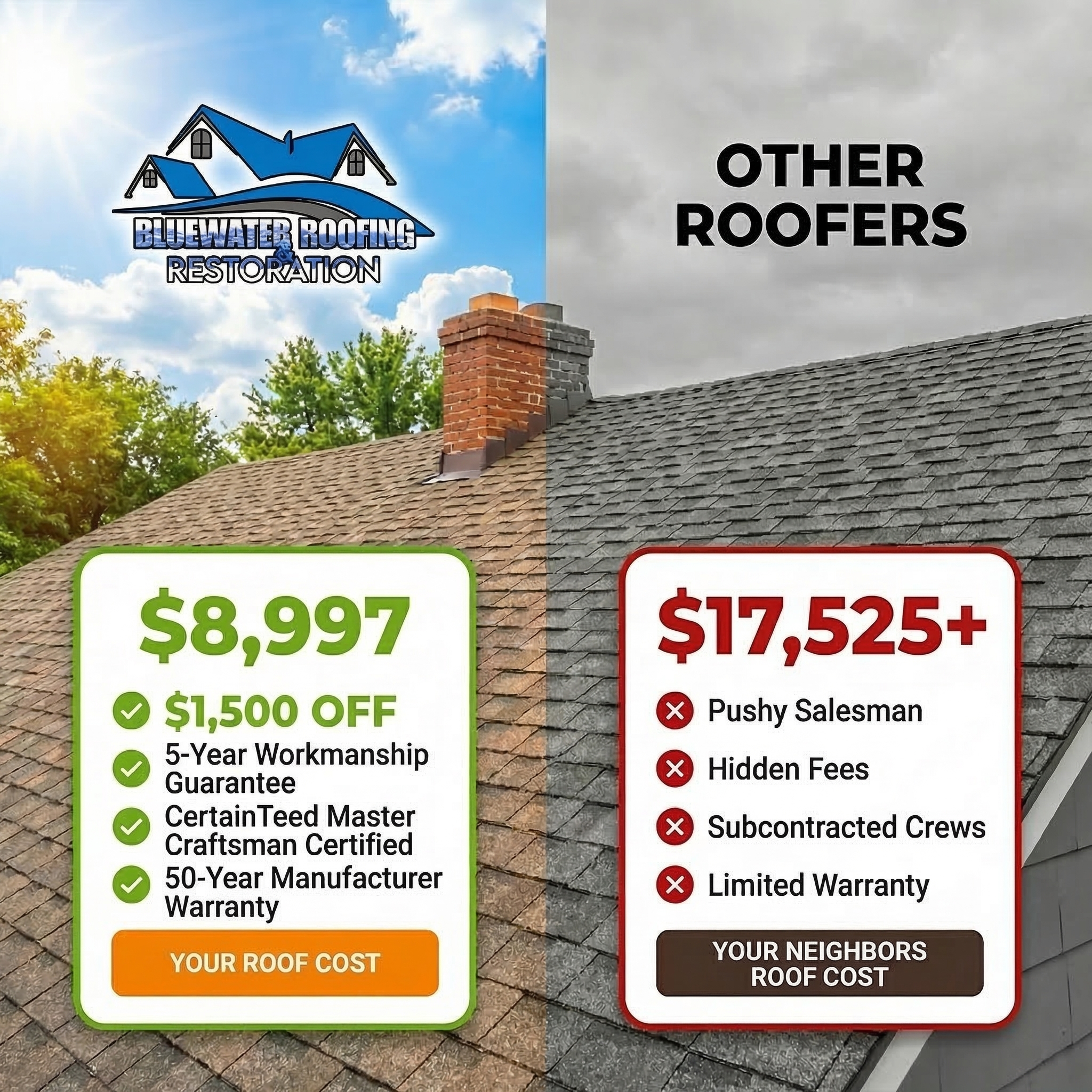 Bluewater Roofing and Restoration Facebook ad