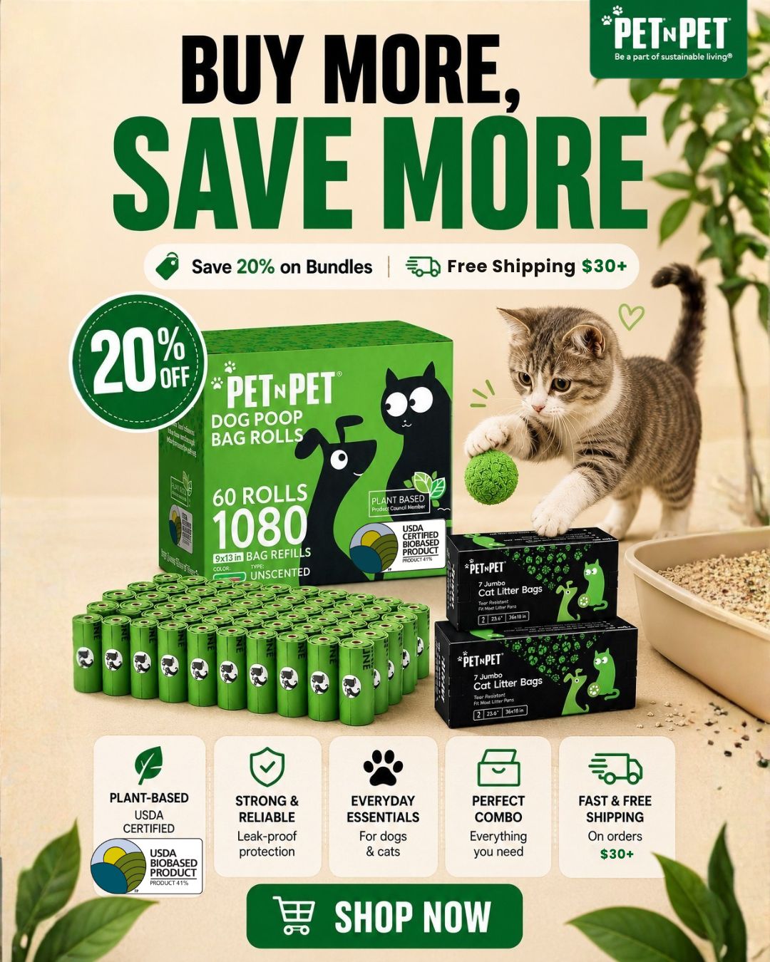 PET N PET Facebook ad: Bags and Wipes. One Order.