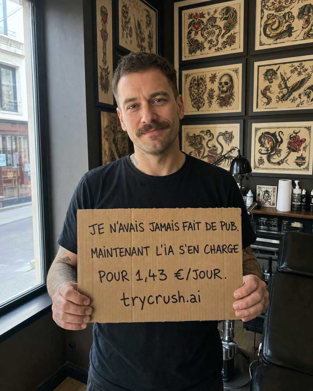 trycrush.ai Facebook ad: Je n'avais jamais fait de pub