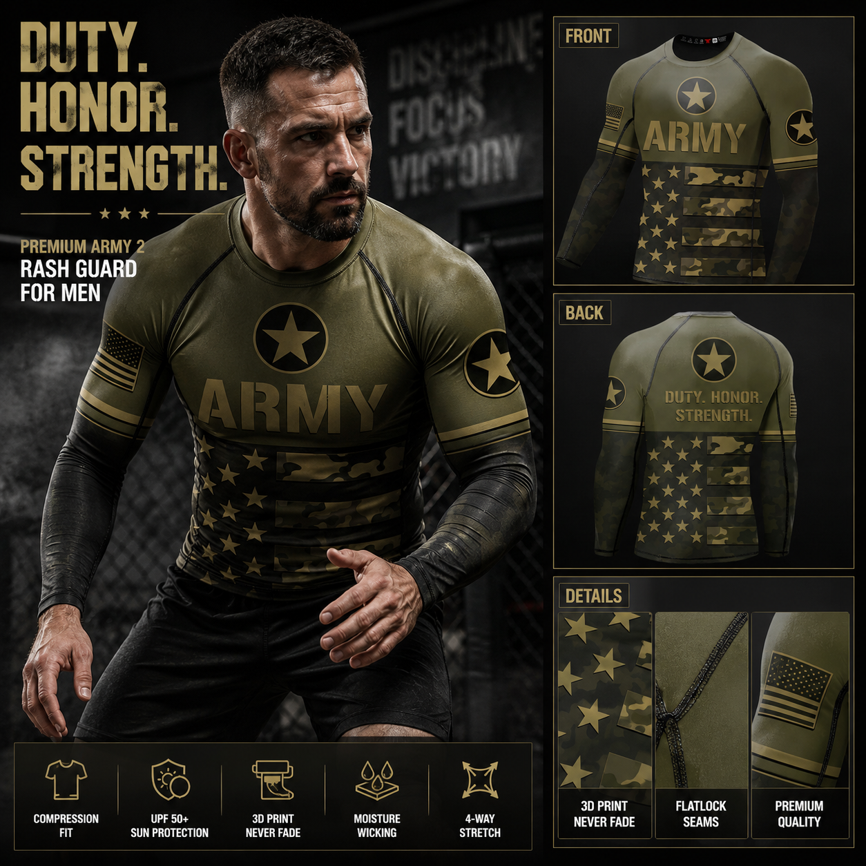 Titan ADN Facebook ad: Premium Army 2 Rash Guard For Men Print 3D Never Fade with…