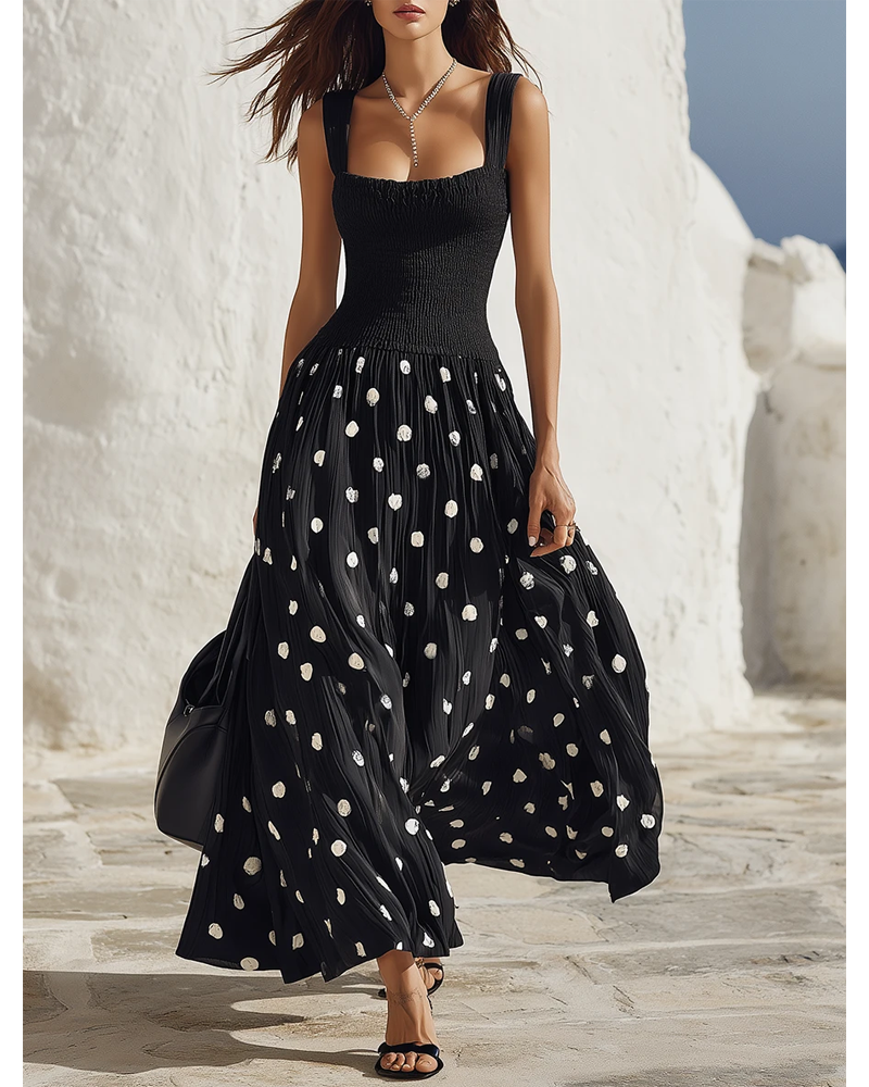 LuneMuse Facebook ad: Coastal Chic Polka-Dot Sleeveless Knit And Chiffon Black…