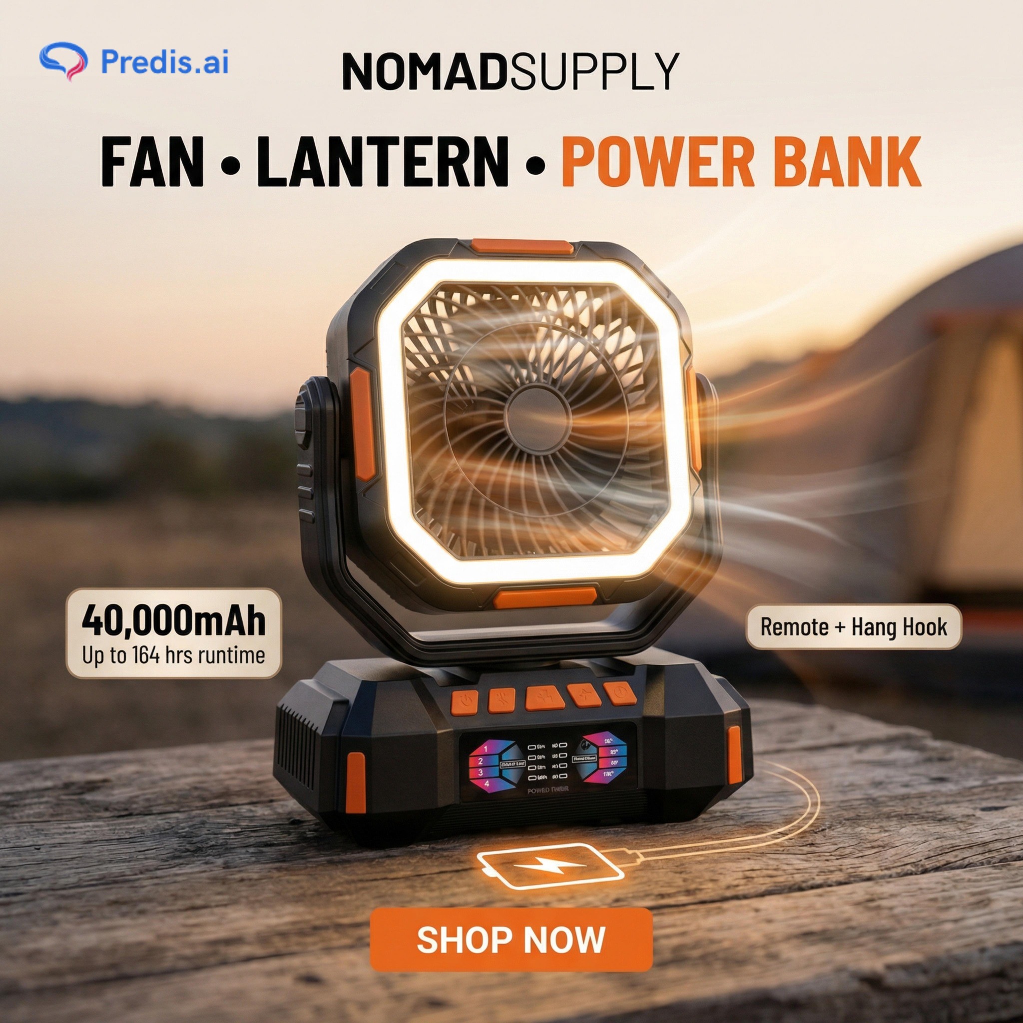 NomadSupply Facebook ad: Camping Fan 40000mAh Battery Powered Fan Rechargeable 4…