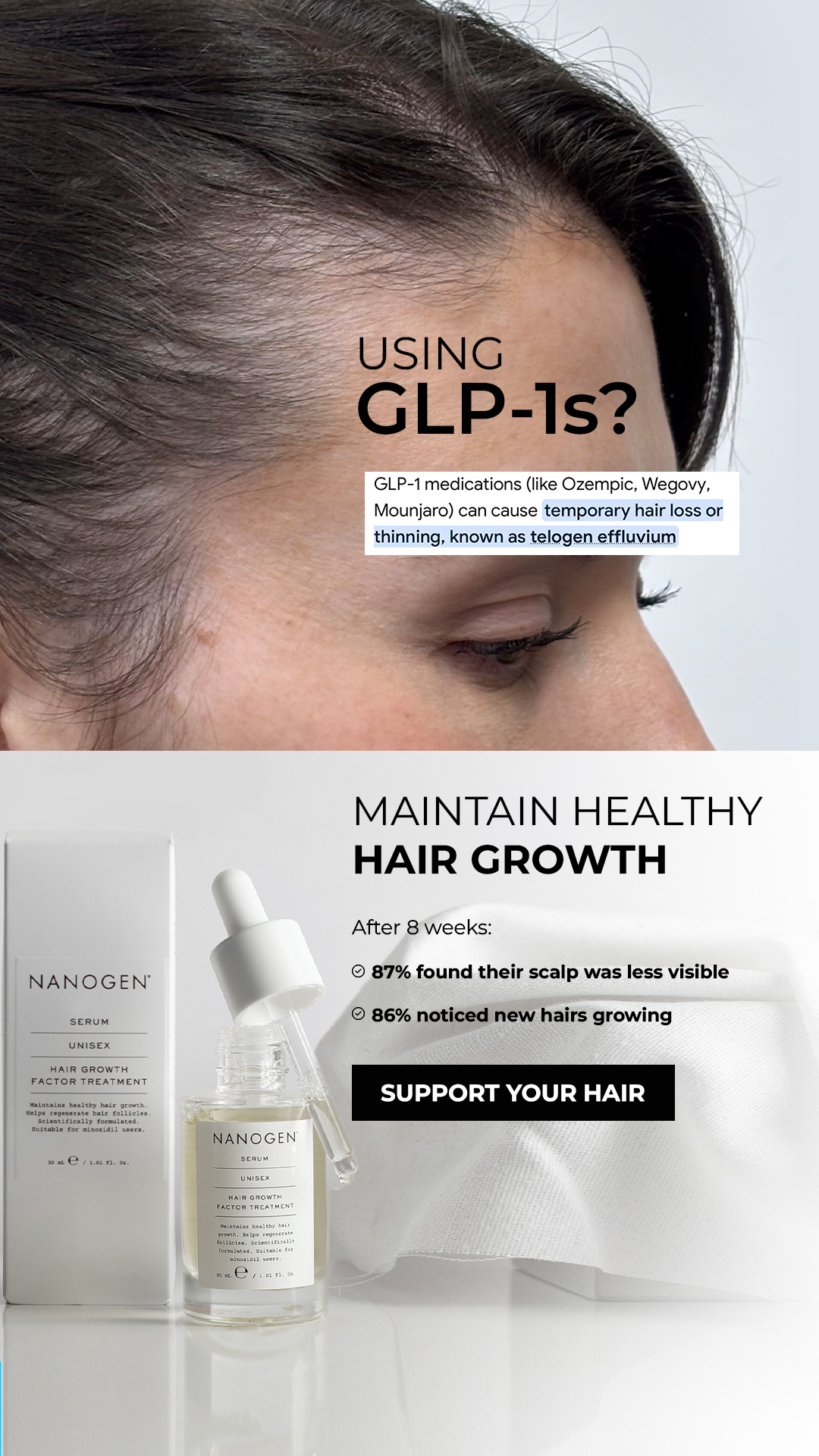 Nanogen - The Science of Thicker Hair Facebook ad